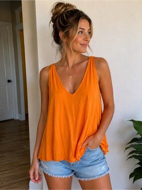 Sleeveless V-Neck Tank Top in Bright Orange